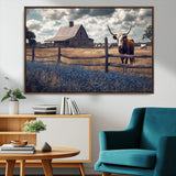 51092814-MGV-CV-36X24-Texas Longhorn Wall Art Wall Art Canvas Print, Framed Rustic Barn Canvas Art Picture Print, Farmhouse Cow Decor Perfect Rustic