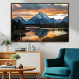 14130176-MGV-CV-36X24-Mountain Sunset Wall Art Canvas Print, Framed Alpine Wilderness Art Picture Print, Golden Hour Perfect Rustic Wilderness Decor