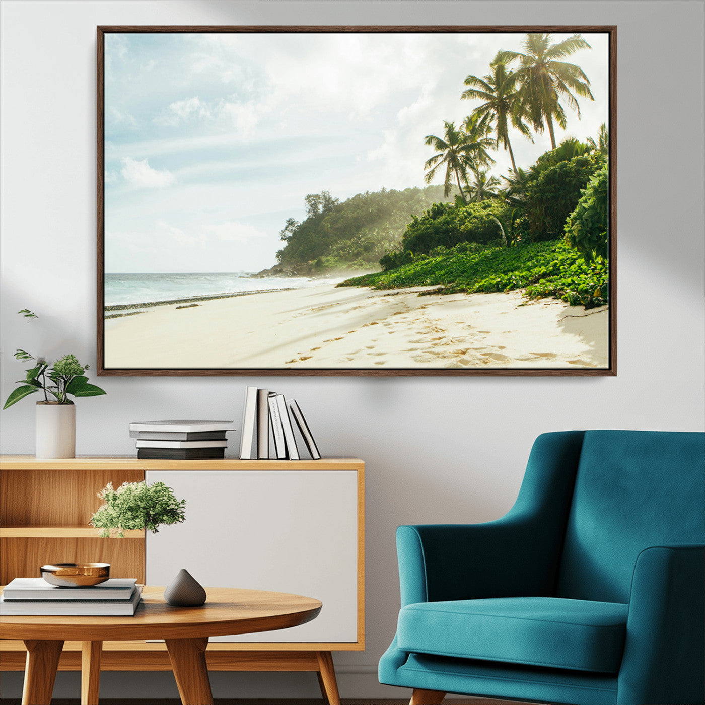 42984524-MGV-CV-36X24-Relaxing Beach Wall Art Canvas Print, Framed Ocean View Art Picture Print, Coastal Serenity Perfect Tropical Coastal Decor Artwork