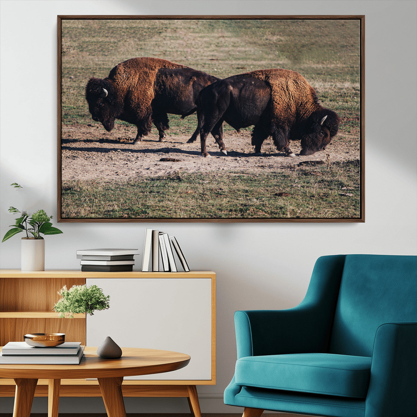 58141885-MGV-CV-36X24-Bison Photography Wall Art Canvas Print, Framed Western Wildlife Art Picture Print, Modern Ranch Perfect Western Rustic Decor