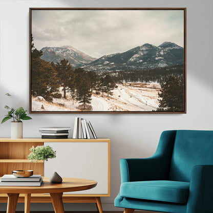 77311749-MGV-CV-36X24-Mountain Landscape Wall Art Canvas Print, Framed Snowy Peaks Art Picture Print, Alpine Aesthetic Perfect Rustic Winter Decor