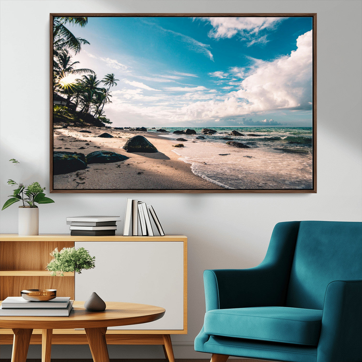 95301406-MGV-CV-36X24-Tropical Beach Wall Art Canvas Print, Framed Ocean Waves Art Picture Print, Relazxing Seascape Perfect Tropical Coastal Decor