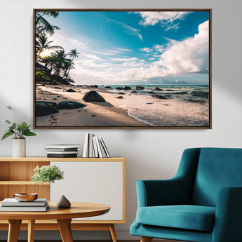 95301406-MGV-CV-36X24-Tropical Beach Wall Art Canvas Print, Framed Ocean Waves Art Picture Print, Relazxing Seascape Perfect Tropical Coastal Decor