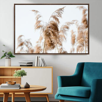 17019393-MGV-CV-36X24-Pampas Grass Wall Art Canvas Print, Framed Neutral Tones Art Picture Print, Minimalist Nature Perfect Boho Minimalist Decor