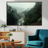 48497565-MGV-CV-36X24-Misty Forest Wall Art Canvas Print, Framed Foggy River Art Picture Print, Moody Landscape Perfect Moody Wilderness Decor Artwork