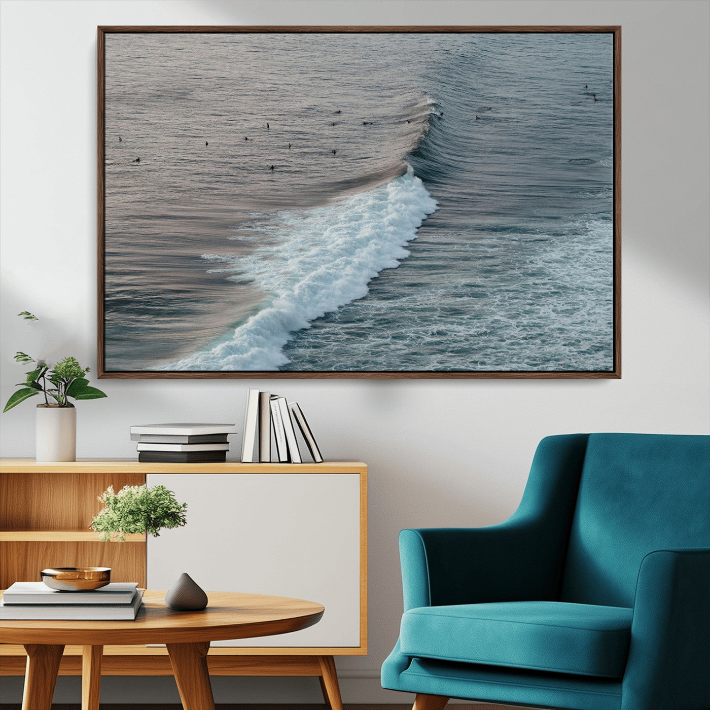 23077324-MGV-CV-36X24-Ocean Waves Wall Art Canvas Print, Framed Coastal Serenity Art Picture Print, Surf Aesthetic Perfect Modern Coastal Decor Artwork