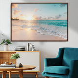 94538225-MGV-CV-36X24-Beach Sunset Wall Art Canvas Print, Framed Ocean Waves Art Picture Print, Summer Escape Perfect Coastal Serenity Decor Artwork