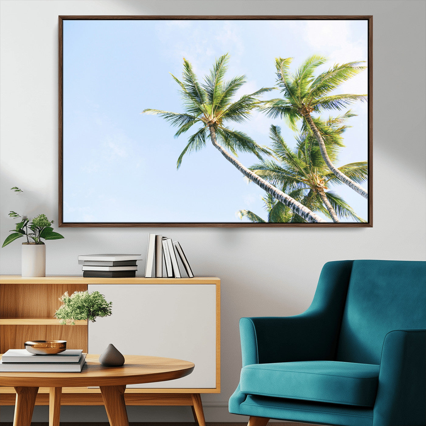 54719115-MGV-CV-36X24-Palm Trees Wall Art Canvas Print, Framed Tropical Aesthetic Art Picture Print, Coastal Serenity Perfect Tropical Minimalist Decor