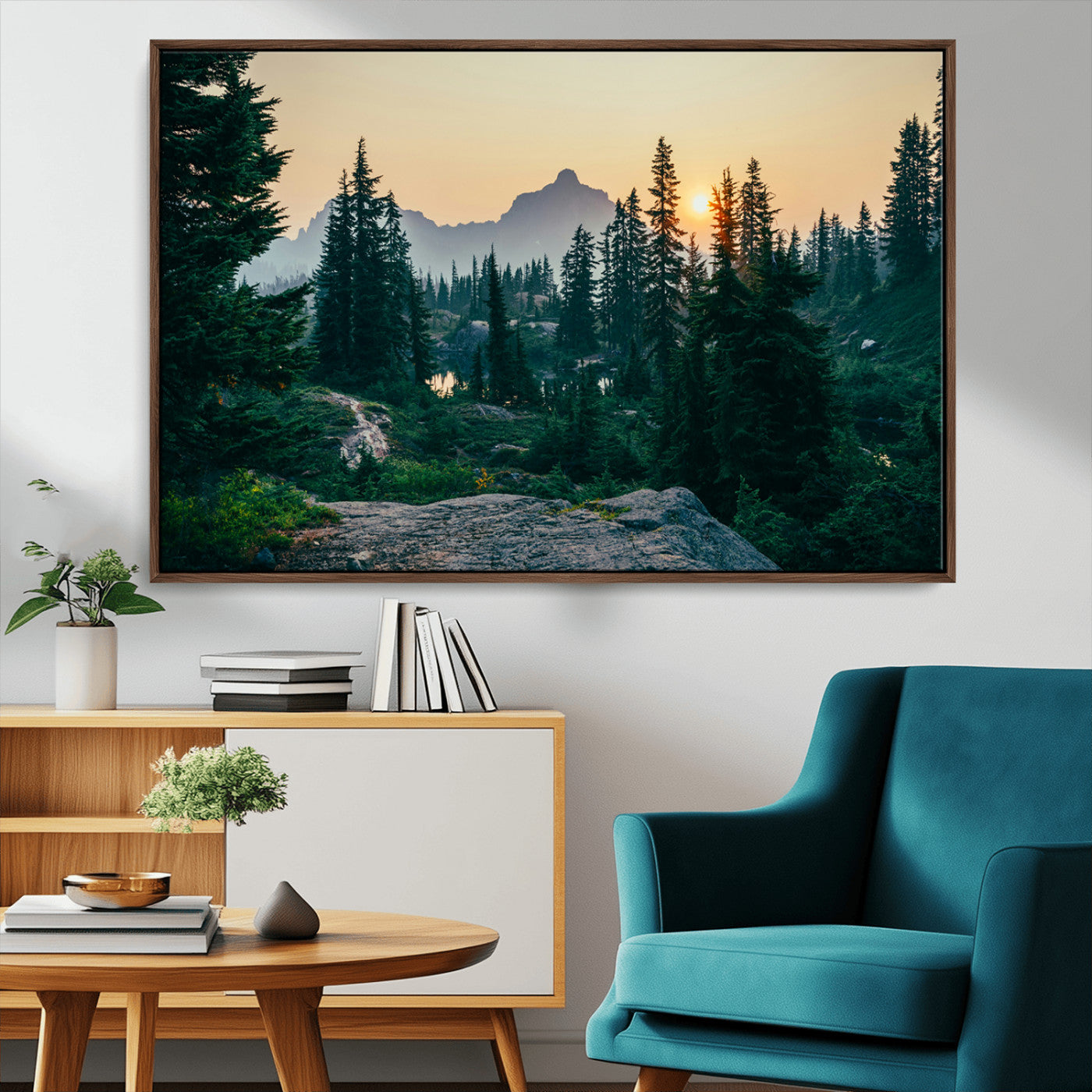 66397982-MGV-CV-36X24-Mountain Landscape Wall Art Canvas Print, Framed Forest Serenity Art Picture Print, Mountain Landscape Perfect Rustic Wilderness