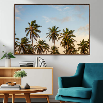 99033771-MGV-CV-36X24-Palm Trees Wall Art Canvas Print, Framed Tropical Vibes Art Picture Print, Coastal Sunset Perfect Coastal Boho Decor Artwork