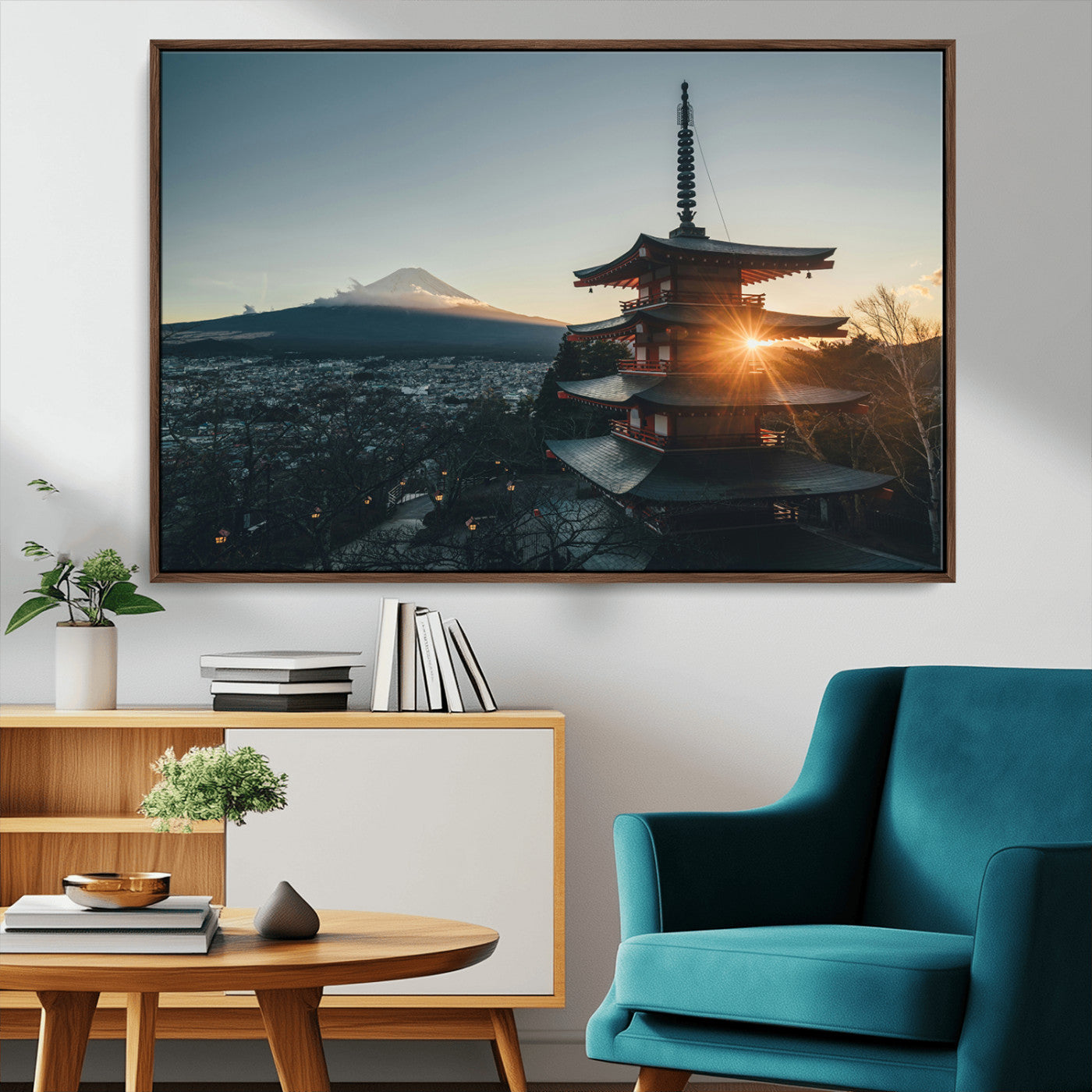 87729656-MGV-CV-36X24-Mount Fuji Wall Art Canvas Print, Framed Japan Travel Art Picture Print, Chureito Pagoda Perfect Zen Minimalism Decor Artwork