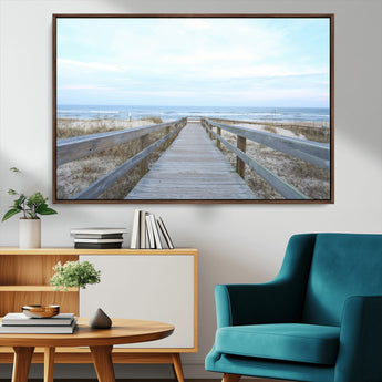 31602988-MGV-CV-36X24-Beach Boardwalk Wall Art Canvas Print, Framed Coastal Serenity Art Picture Print, Ocean View Perfect Coastal Minimalist Decor