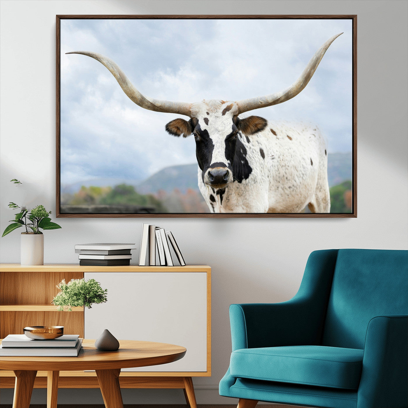 63592811-MGV-CV-36X24-Texas Longhorn Wall Art Canvas Print, Framed Western Rustic Art Picture Print, Farmhouse Decor Perfect Rustic Farmhouse Decor