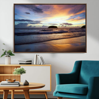 36714356-MGV-CV-36X24-Beach Sunset Wall Art Canvas Print, Framed Ocean Waves Art Picture Print, Tropical Seascape Perfect Coastal Serenity Decor Artwork