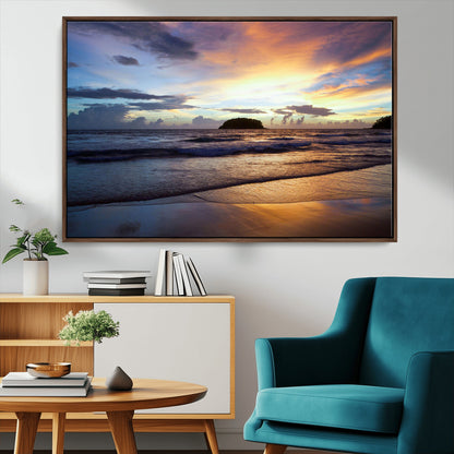 36714356-MGV-CV-36X24-Beach Sunset Wall Art Canvas Print, Framed Ocean Waves Art Picture Print, Tropical Seascape Perfect Coastal Serenity Decor Artwork