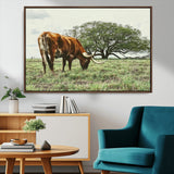 91866234-MGV-CV-36X24-Texas Longhorn Wall Art Canvas Print, Framed Rustic Ranch Art Picture Print, Western Cattle Perfect Rustic Farmhouse Decor Artwork