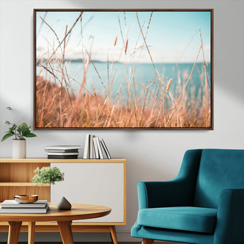 36108696-MGV-CV-36X24-Coastal Grass Wall Art – Serene Ocean View Canvas Print, Beach Nature Photography Decor for Living Room, Bedroom, Office or Modern