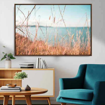 36108696-MGV-CV-36X24-Coastal Grass Wall Art – Serene Ocean View Canvas Print, Beach Nature Photography Decor for Living Room, Bedroom, Office or Modern