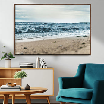 81812590-MGV-CV-36X24-Ocean Wall Art Wall Art Canvas Print, Framed Coastal Canvas Art Picture Print, Moody Seascape Perfect Coastal Minimalist Decor