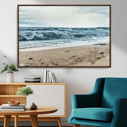 81812590-MGV-CV-36X24-Ocean Wall Art Wall Art Canvas Print, Framed Coastal Canvas Art Picture Print, Moody Seascape Perfect Coastal Minimalist Decor