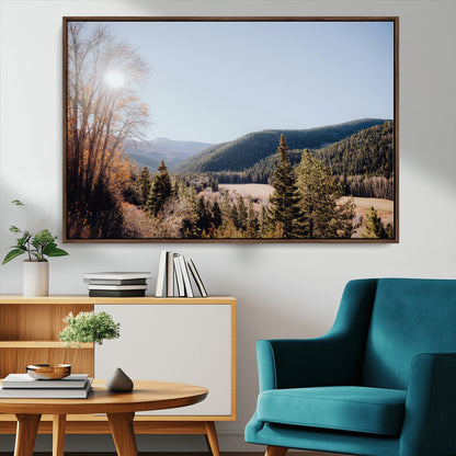 52941305-MGV-CV-36X24-Rustic Landscape Wall Art Canvas Print, Framed Serene Valley Art Picture Print, Pine Tree Horizon Perfect Rustic Cabin Decor