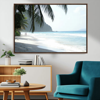 18311030-MGV-CV-36X24-Tropical Beach Wall Art Canvas Print, Framed Serene Ocean Art Picture Print, Palm Tree Shadows Perfect Tropical Coastal Decor