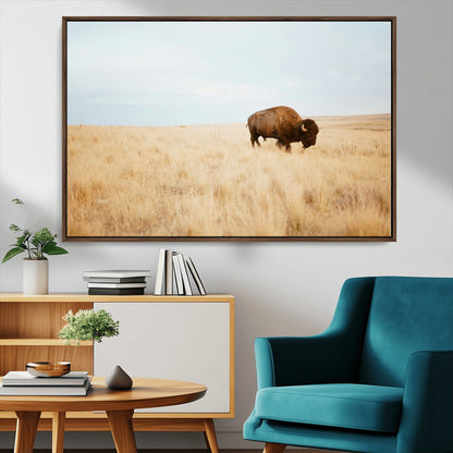 61392510-MGV-CV-36X24-Buffalo Wall Art Wall Art Canvas Print, Framed Western Wildlife Decor Art Picture Print, Rustic Farmhouse Art Perfect Rustic