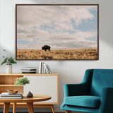 22754563-MGV-CV-36X24-Earthy Tones Wall Art Canvas Print, Framed Rustic Nature Art Picture Print, Solitary Buffalo Perfect Western Minimalist Decor