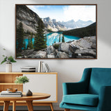 98014896-MGV-CV-36X24-Canadian Rockies Wall Art Canvas Print, Framed Mountain Landscape Art Picture Print, Turquoise Water Perfect Scandinavian