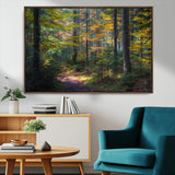 65810864-MGV-CV-36X24-Autumn Forest Wall Art Canvas Print, Framed Fall Woodland Art Picture Print, Golden Leaves Perfect Rustic Farmhouse Decor Artwork