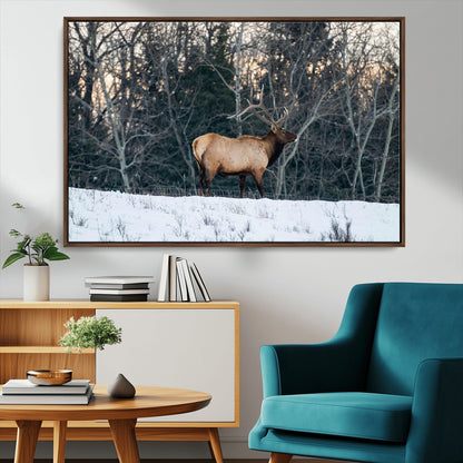 36533178-MGV-CV-36X24-Wild Elk Photography Wall Art Canvas Print, Framed Winter Wildlife Art Picture Print, Snowy Forest Perfect Rustic Lodge Decor