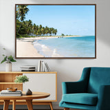 37858872-MGV-CV-36X24-Palm Tree Coast Wall Art Canvas Print, Framed Island Getaway Art Picture Print, Crystal Blue Water Perfect Tropical Coastal Decor