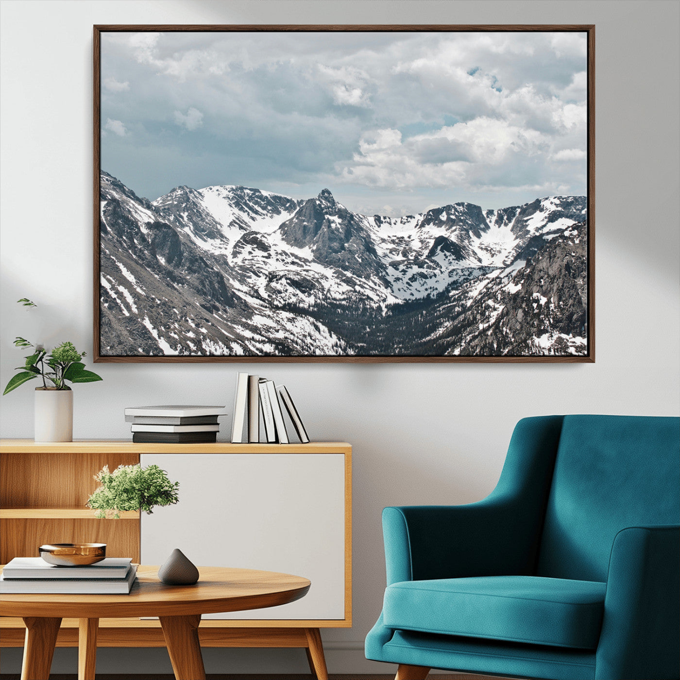 94074619-MGV-CV-36X24-Snowy Peaks Wall Art Canvas Print, Framed Alpine Wilderness Art Picture Print, Mountain Escape Perfect Winter Serenity Decor