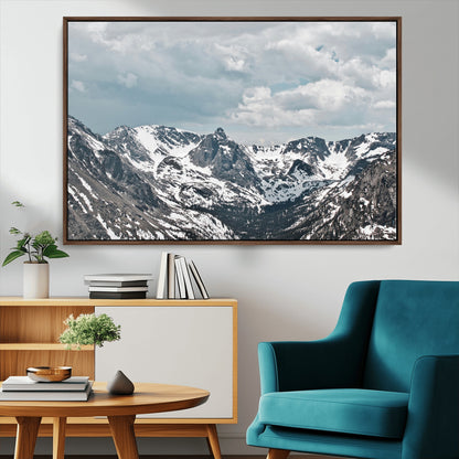 94074619-MGV-CV-36X24-Snowy Peaks Wall Art Canvas Print, Framed Alpine Wilderness Art Picture Print, Mountain Escape Perfect Winter Serenity Decor
