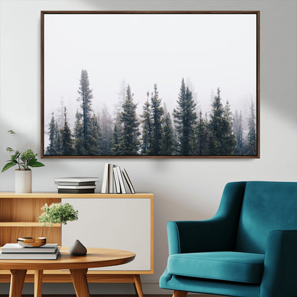 42364796-MGV-CV-36X24-Foggy Forest Wall Art Canvas Print, Framed Misty Pines Art Picture Print, Moody Woodland Perfect Scandinavian Minimalist Decor