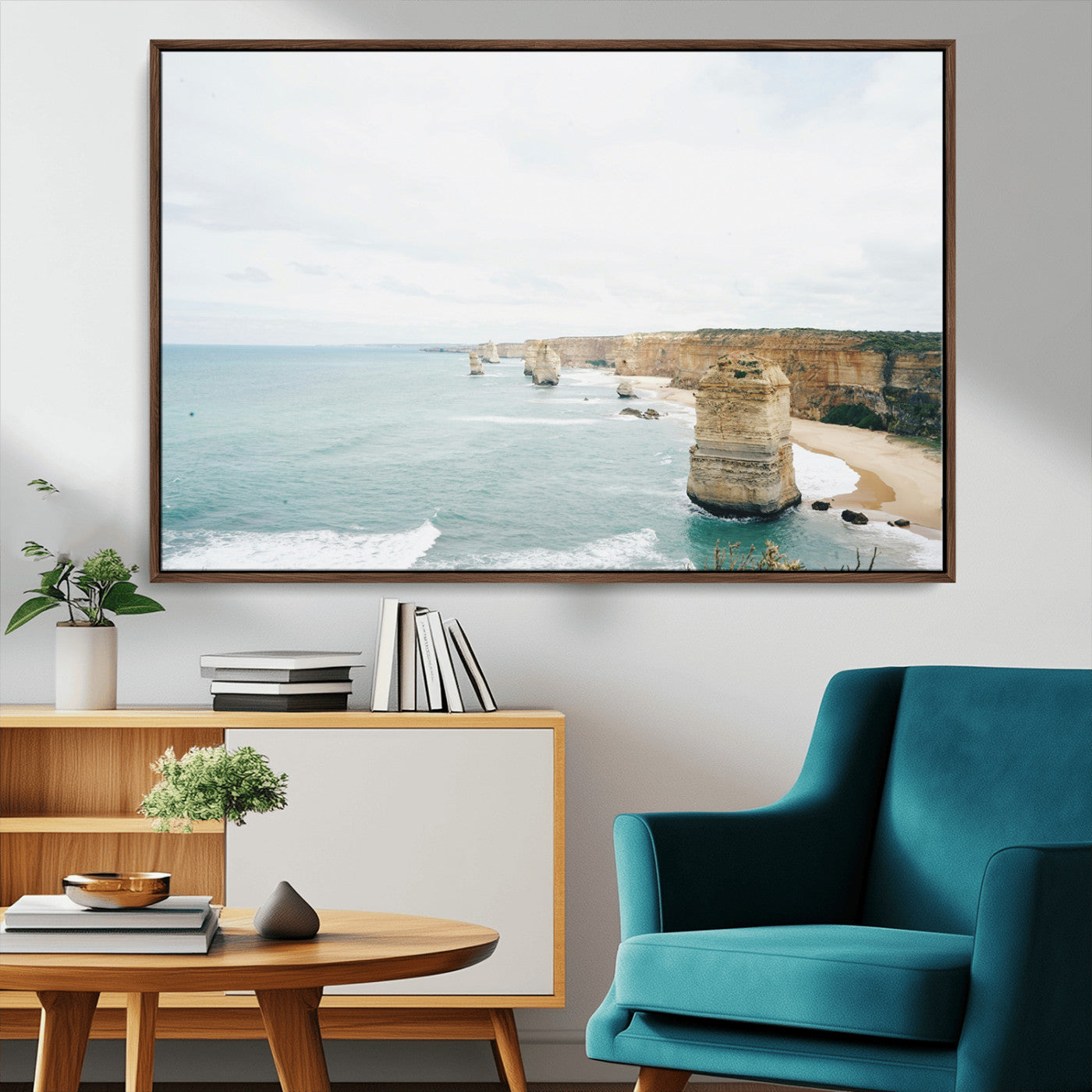70095633-MGV-CV-36X24-Twelve Apostles Wall Art Canvas Print, Framed Coastal Cliffs Art Picture Print, Rugged Rock Formations Perfect Minimalist Coastal