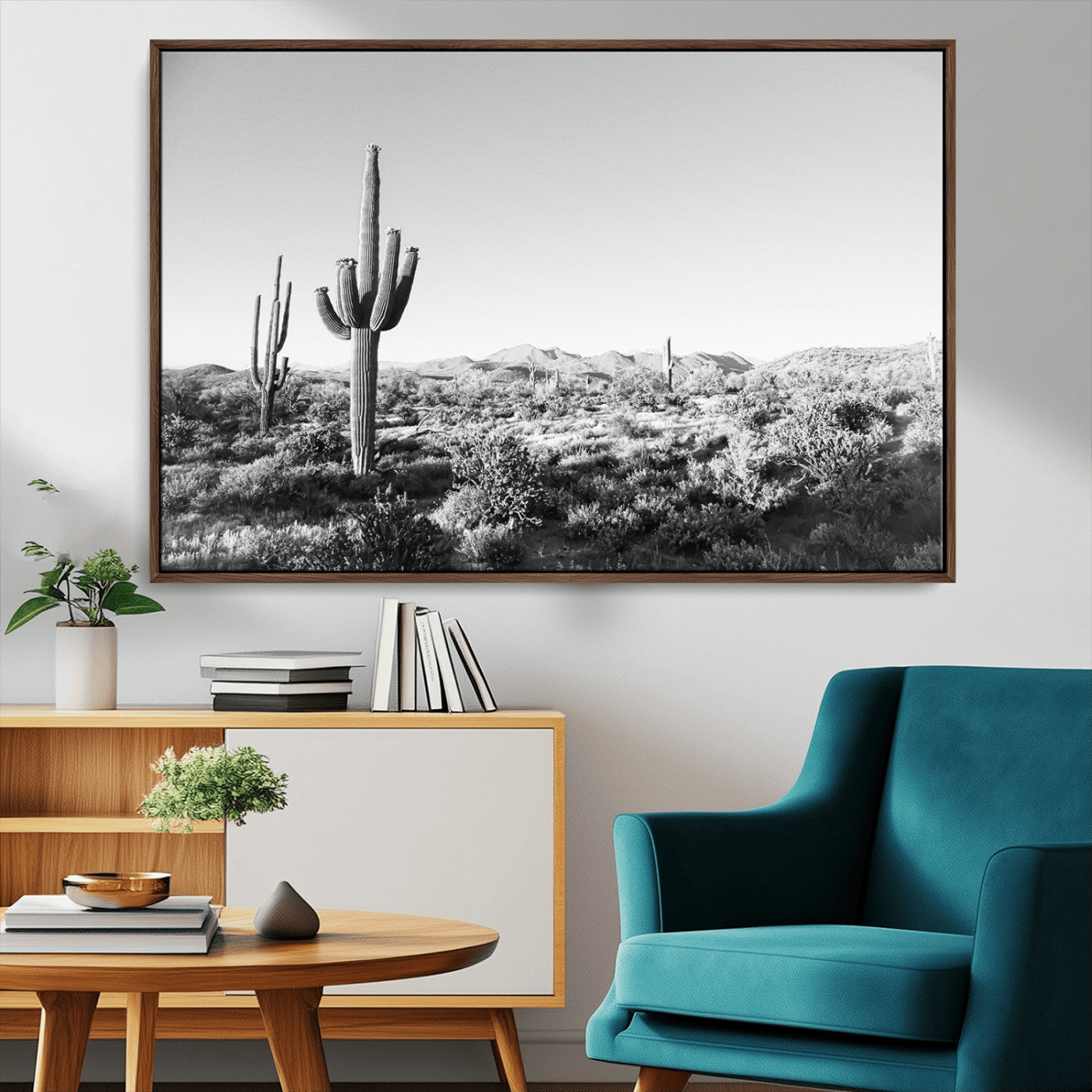 85205054-MGV-CV-36X24-Saguaro Cactus Wall Art Canvas Print, Framed Monochrome Landscape Art Picture Print, Scenic Arizona View Perfect Minimalist