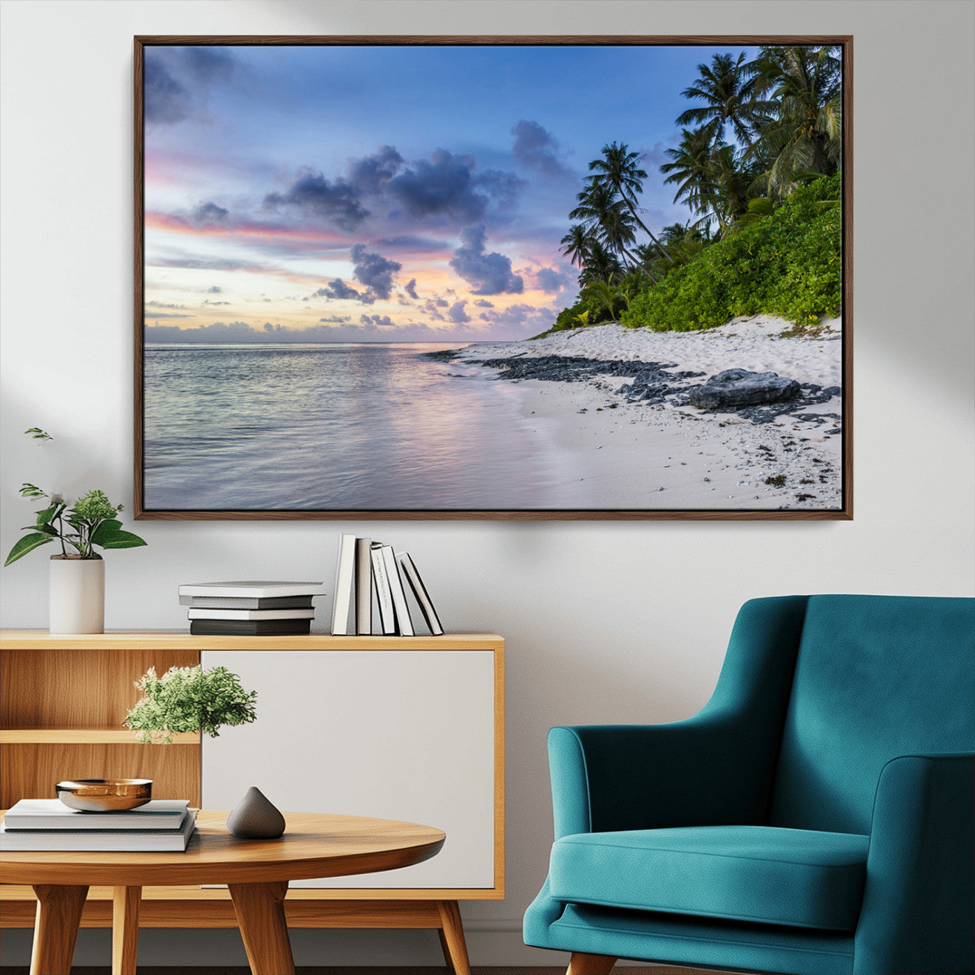 75045485-MGV-CV-36X24-Tropical Beach Wall Art Canvas Print, Framed Sunset Glow Art Picture Print, Palm Tree Coast Perfect Tropical Coastal Decor Artwork