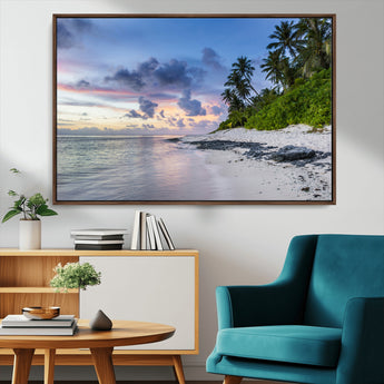 75045485-MGV-CV-36X24-Tropical Beach Wall Art Canvas Print, Framed Sunset Glow Art Picture Print, Palm Tree Coast Perfect Tropical Coastal Decor Artwork