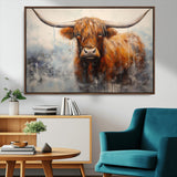 X61001-MGV-CV-36X24-Scottish Highland Wall Art Canvas Print, Framed Longhorn Art Picture Print, Western Cow Perfect Farmhouse Decor Artwork