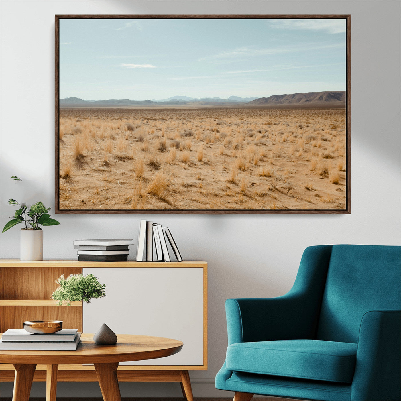 55918919-MGV-CV-36X24-Desert Landscape Wall Art – Golden Grass Plains and Mountain Horizon Canvas Print, Southwest Nature Photography Decor for Living