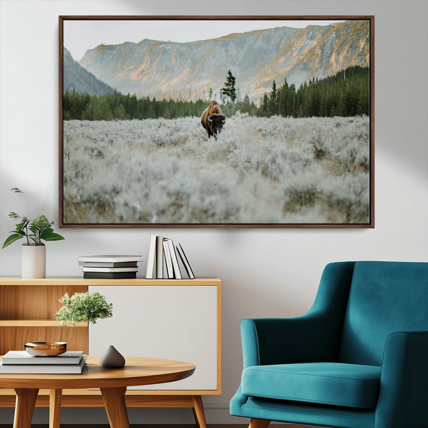 41674074-MGV-CV-36X24-Bison Wall Art – American Buffalo Wildlife Photography Canvas Print, Western Mountain Landscape Artwork Rustic Nature Decor for