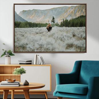 41674074-MGV-CV-36X24-Bison Wall Art – American Buffalo Wildlife Photography Canvas Print, Western Mountain Landscape Artwork Rustic Nature Decor for