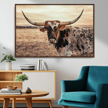 95745718-MGV-CV-36X24-Texas Longhorn Wall Art – Western Cattle Photography Canvas Print, Rustic Ranch Animal Artwork Country Farmhouse Decor for Living