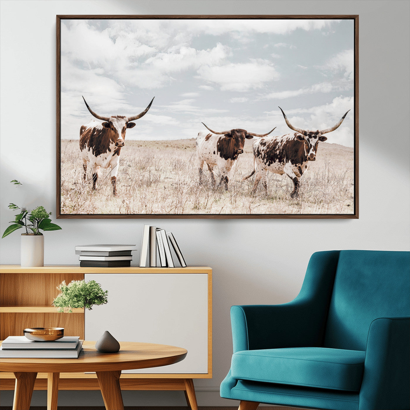 65621083-MGV-CV-36X24-Texas Longhorn Wall Art – Rustic Western Cattle Canvas Print, Southwestern Ranch Photography Decor for Living Room, Office,