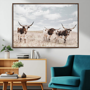 65621083-MGV-CV-36X24-Texas Longhorn Wall Art – Rustic Western Cattle Canvas Print, Southwestern Ranch Photography Decor for Living Room, Office,