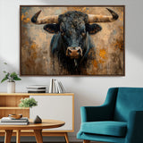 91615410-MGV-CV-36X24-Bull Wall Art – Rustic Western Longhorn Canvas Print, Powerful Abstract Animal Painting, Farmhouse Ranch Decor for Living Room,