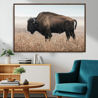 69909079-MGV-CV-36X24-Bison Wall Art – Majestic Buffalo Canvas Print in Prairie Grasslands, Rustic Western Animal Painting, Farmhouse Ranch Decor for