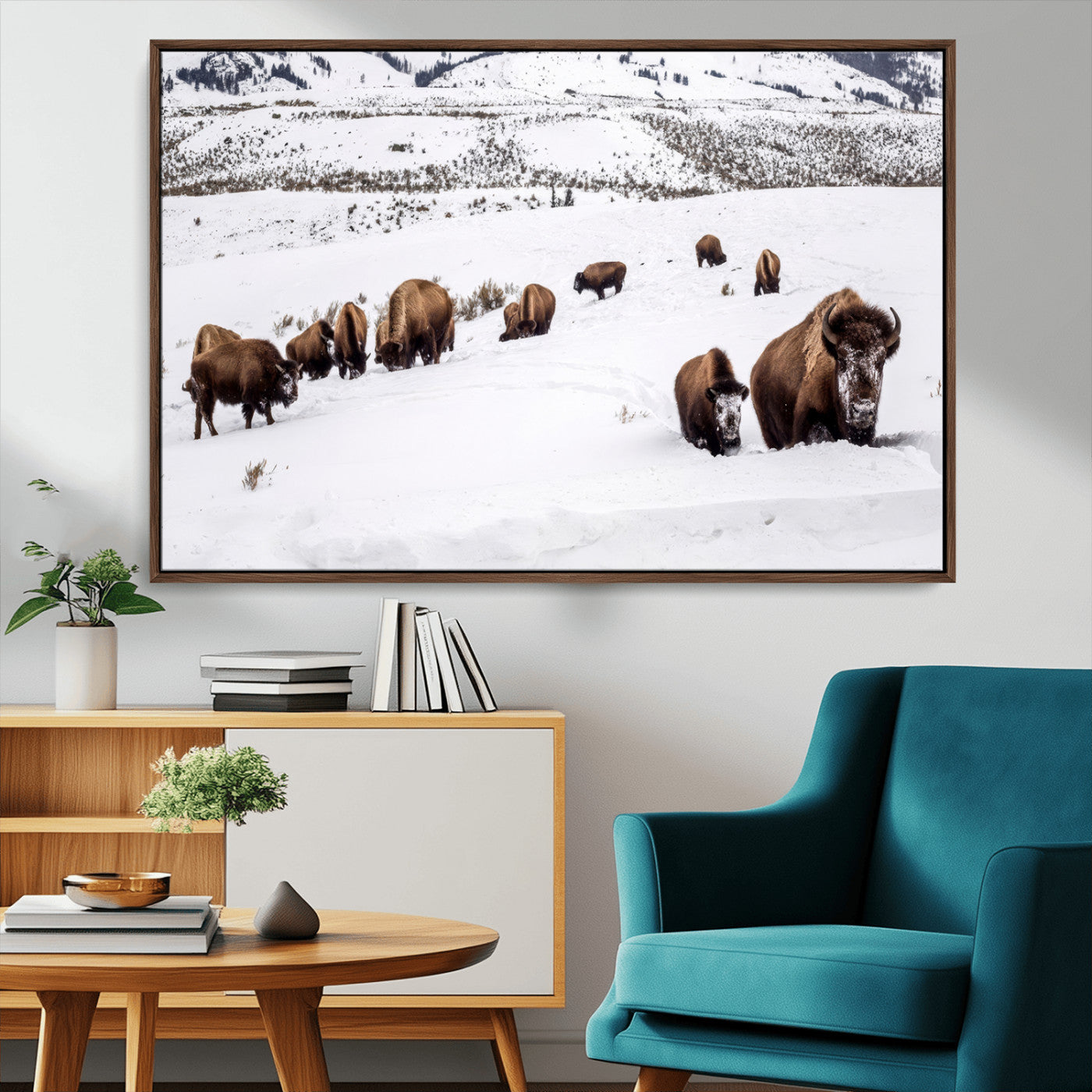 38217250-MGV-CV-36X24-Bison Herd Wall Art – Wildlife Canvas Print of Buffalo Winter Snow Scene, Rustic Western Lodge Décor, Farmhouse & Cabin Nature