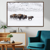 61161423-MGV-CV-36X24-Running Bison Herd Wall Art – Winter Buffalo Canvas Print, Wildlife Photography Decor for Rustic Living Room, Farmhouse, Lodge,